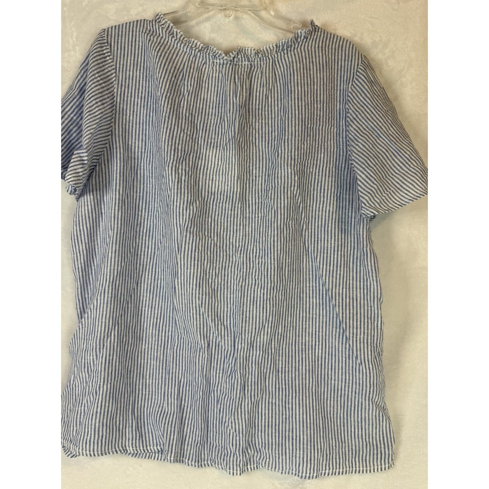 NWT BeachLunchLounge Striped Peasant Top XL Blue White Boho Tassel Tie Resort - Picture 4 of 11